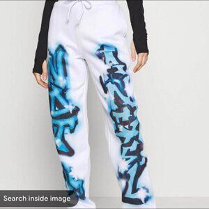Jaded London graffiti white and blue sweatpants